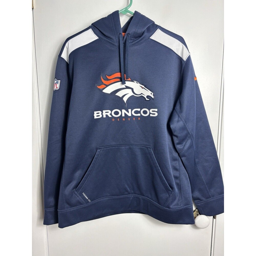 Nike On Field Denver Broncos Hoodie Mens Large Blue Pullover Therma Fit NFL